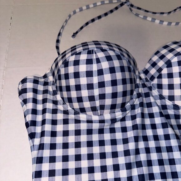 GAP Swimsuit Womens Large Blue White Check Plaid Underwired One Piece Halter NWT - Picture 5 of 12